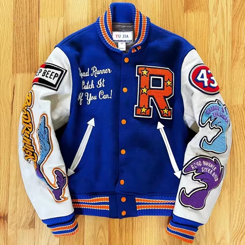 LOW MOQ Retro Vintage Men Letter Embroidered Logo Baseball Bomber Letterman Jackets Custom leather Varsity Jackets Wholesale