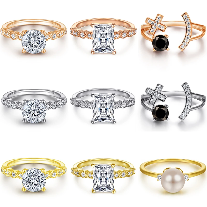 18K Gold Plated Rings Wholesale Simple Fine Jewelry Engagement & Wedding S925 Sterling Silver Ring Sets For Women Jewelry