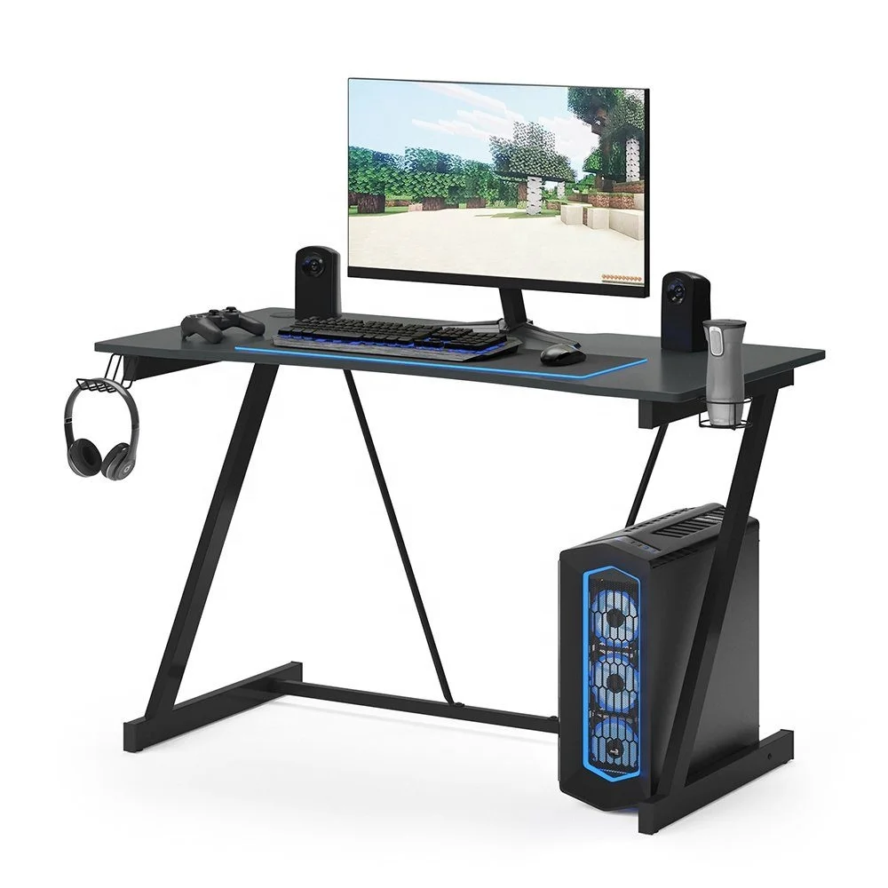 Gaming Desk PC Computer Desk Home Office Desk Gaming Table Z Shaped Gamer Workstation With Cup Holder And Headphone Hook
