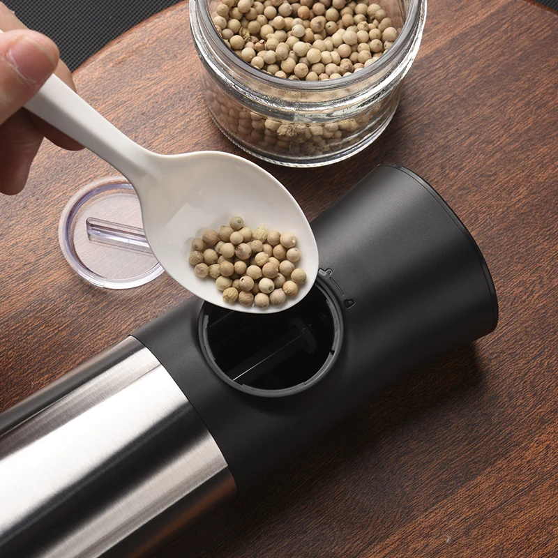 Оптовая продажа, электрическая портативная гравитационная мельница для соли и перца из АБС-пластика на батарейках, автоматическая мельница для перца