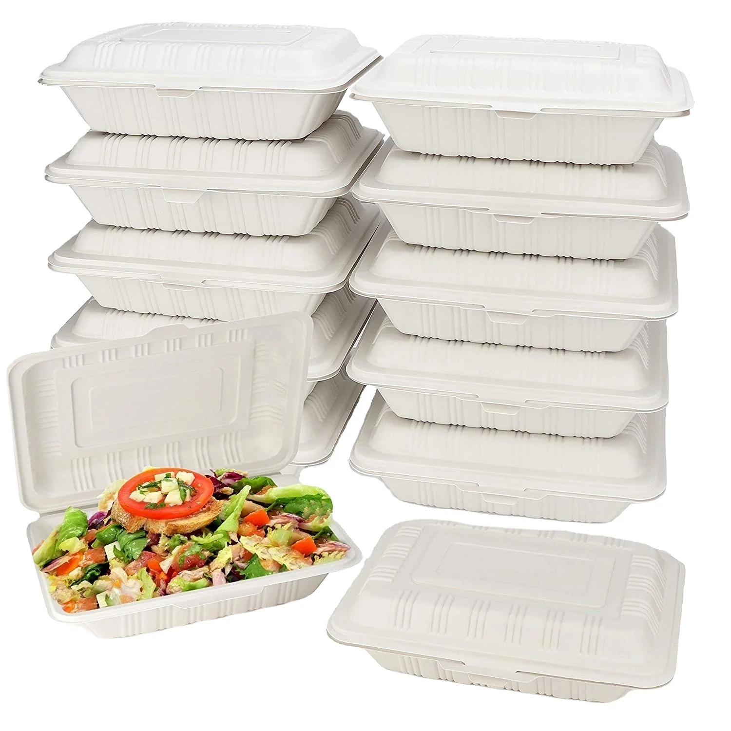 7.5 inch Rectangle Hinged lid food container cornstarch disposable take away food box