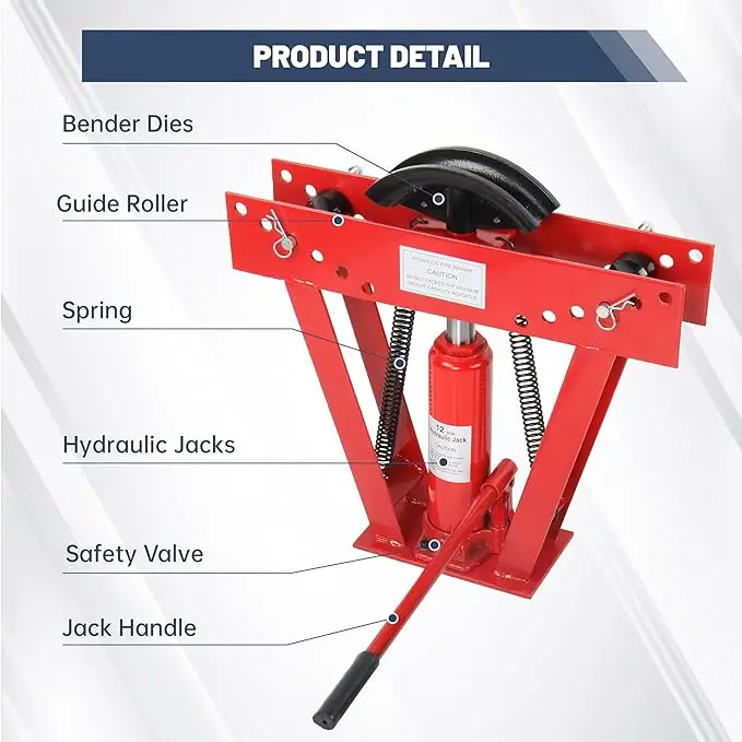 12 Ton Hydraulic Pipe Tube Bender Manual Heavy-Duty Hydraulic Bending Machine Hydraulic Tubing Bender Tool