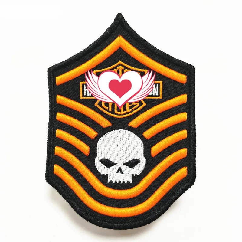Factory custom sales biker motorcycle embroidery skull patch for clothes