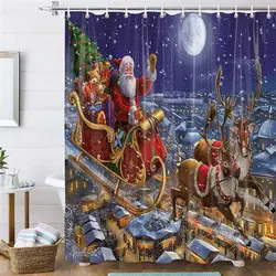 Christmas Shower Curtains Winter Holiday Polyester Shower Curtain Farmhouse Decor Shower Curtains For Bathroom Dropshipping