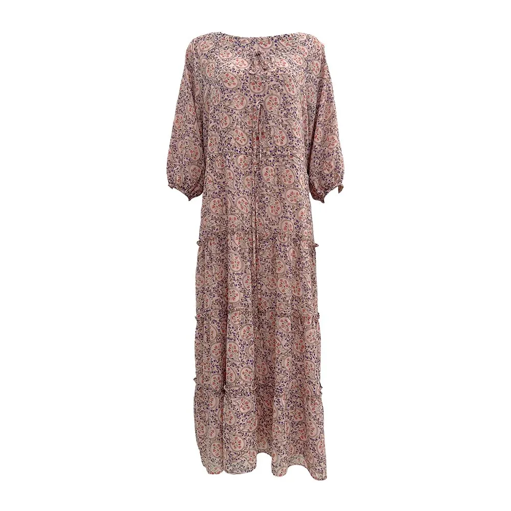 Clothing Manufacturers Custom Spring Summer Autumn Casual Floral Print Long Sleeves Vacations Midi Dress