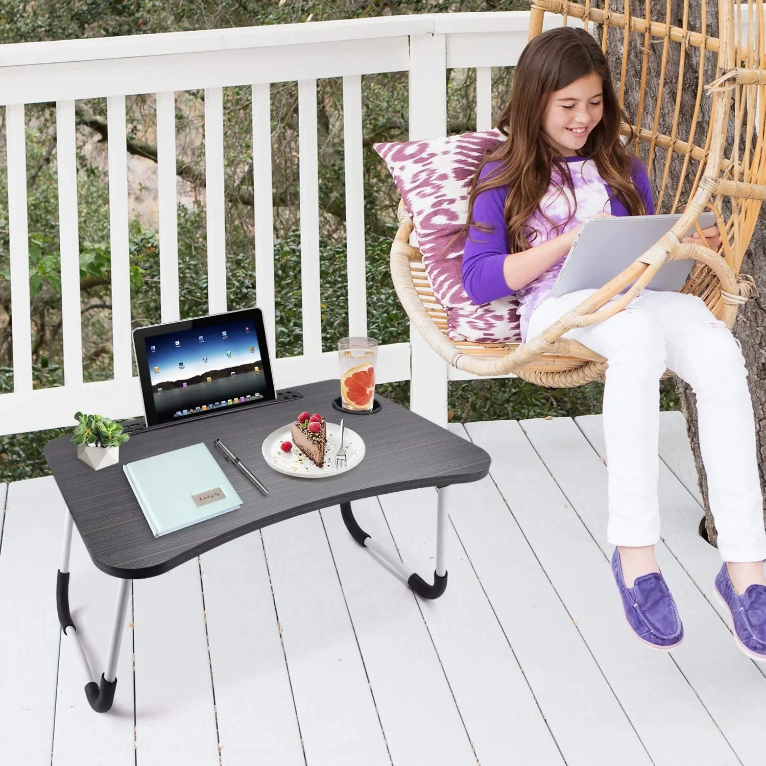 USB Standing Laptop Foldable Portable Lap Standing Desk with Cup Slot,Lap Desk,Notebook Stand Breakfast Bed Tray