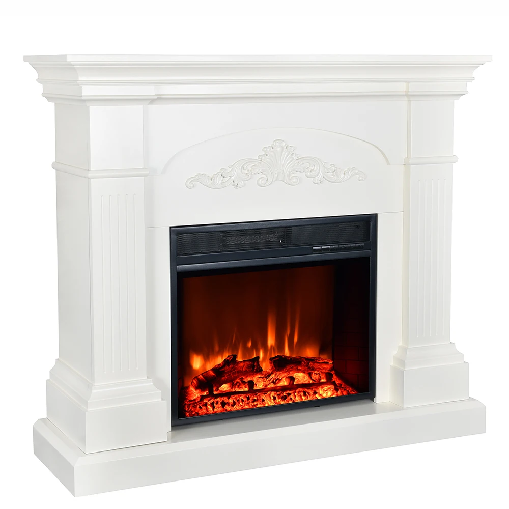 44' built in tv stand indoor electric fireplace with wooden mantel suite and 3d decorative log LED light fire flame