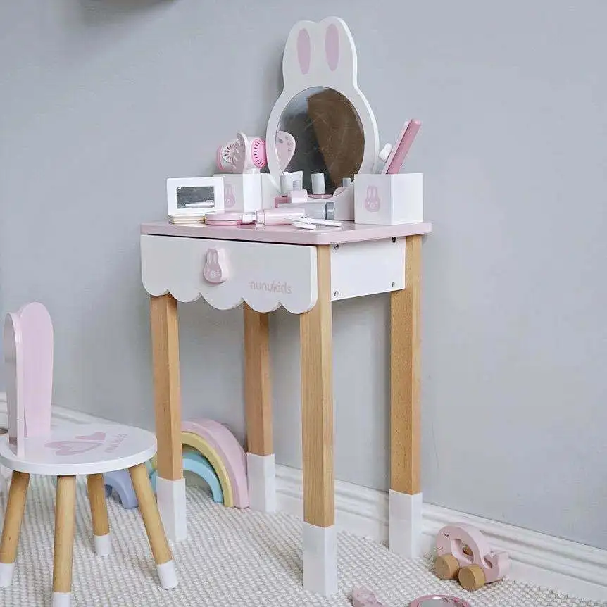 Kids Simulation Wooden Pretend Play Make Up Game Girls Dressing Table Toys