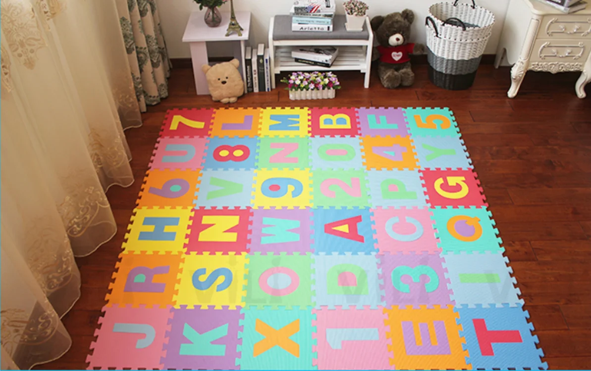 Lifttop Wholesale EVA Foam 26 Alphabet 10 Number Puzzle Baby 36 Pcs Set Playing Floor Mats
