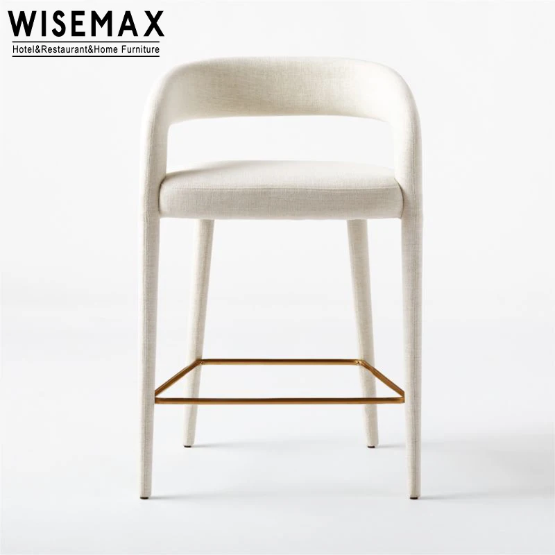 WISEMAX FURNITURE Luxury Hotel furniture solid wood frame linen fabric bar chair white high bar stool for hotel project