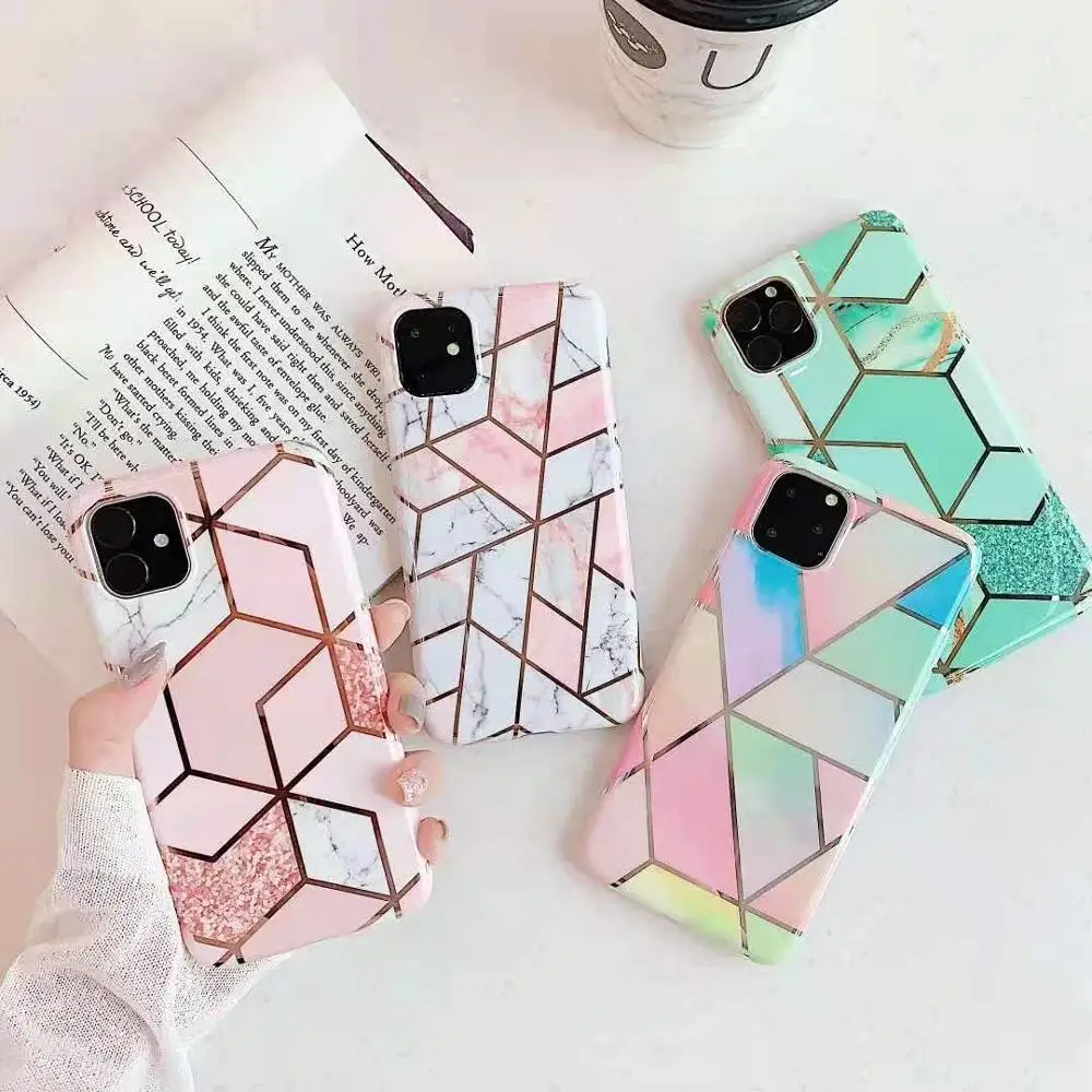 Luxury Fashion Plating geometric Marble Phone Case For iPhone 11 Pro Max X XR Xs Max 6 6s 7 8 Plus IMD Soft Back Cover Cases