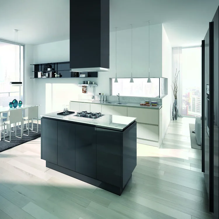 Glossy black and white PU Lacquer kitchen furniture complete kitchen
