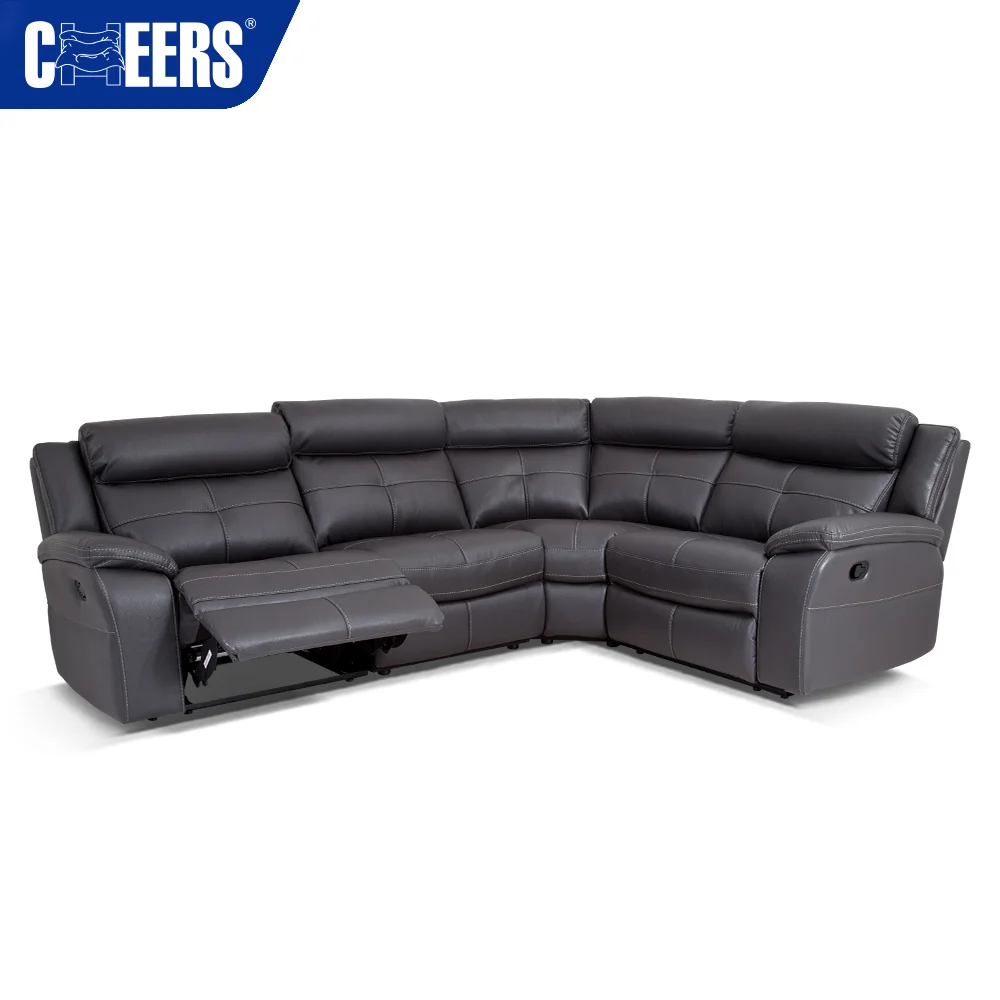 MANWAH CHEERS Leather Upholstered Living Room Sofa 4-Seater Comfy Manual Reclining Sectional for Living Room