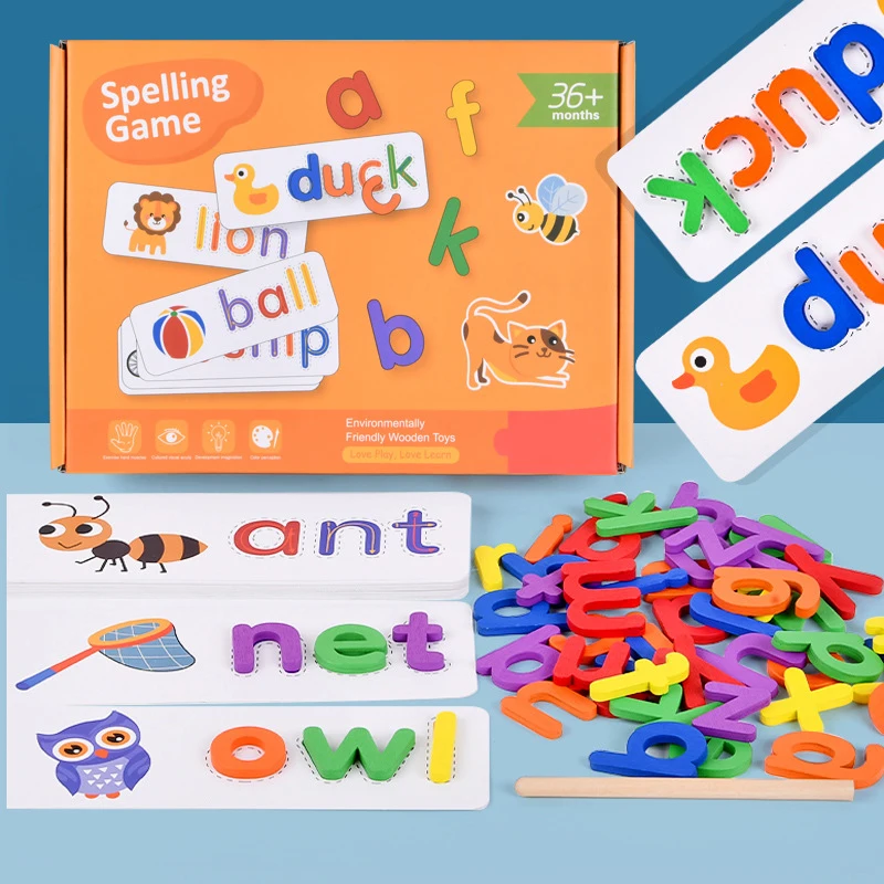 Kids Wood Spelling Alphabet Words Puzzle Game Preschool Learning Montessori Early Educational Wooden Toys For Children Learning
