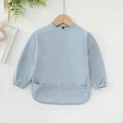 2022 New Arrival Eco Friendly Waterproof Baby Eating Bibs Baby Long Sleeved Feeding Apron Smock Bib With Pocket