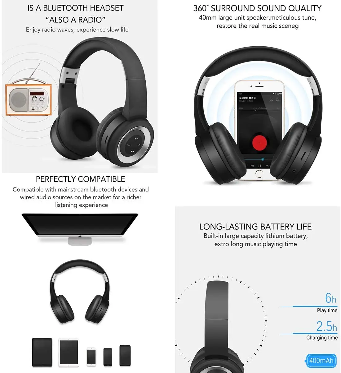 Wireless Anc Over Ear Headphones BT Noise Cancelling Headset Bluetooths Stereo Earmuff Headphones for PC XBOX