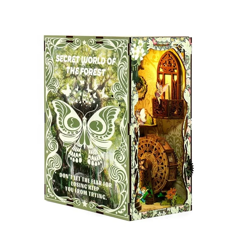 Wholesale custom UV printing fantasy wood dollhouse shop DIY nook book miniature furniture