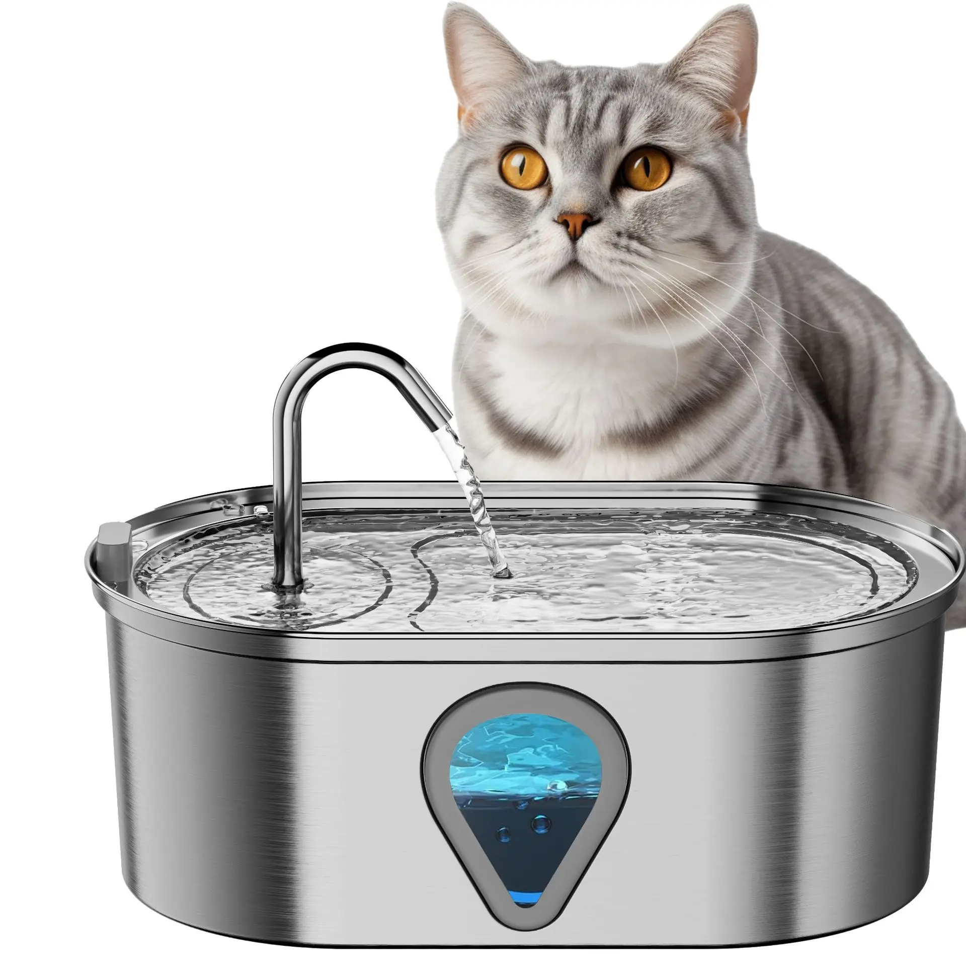 Large Capacity 3.5L Automatic Stainless Steel Pet Water Fountain with LED Lighting Cat Water Dispenser