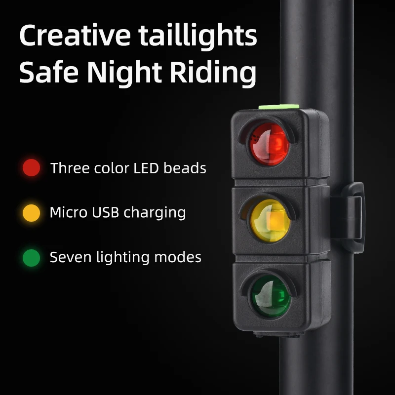 High Mountain Bicycle Tail Light Night Riding Three-Color USB Charging Night Warning Light Red Green High Outdoor Lighting