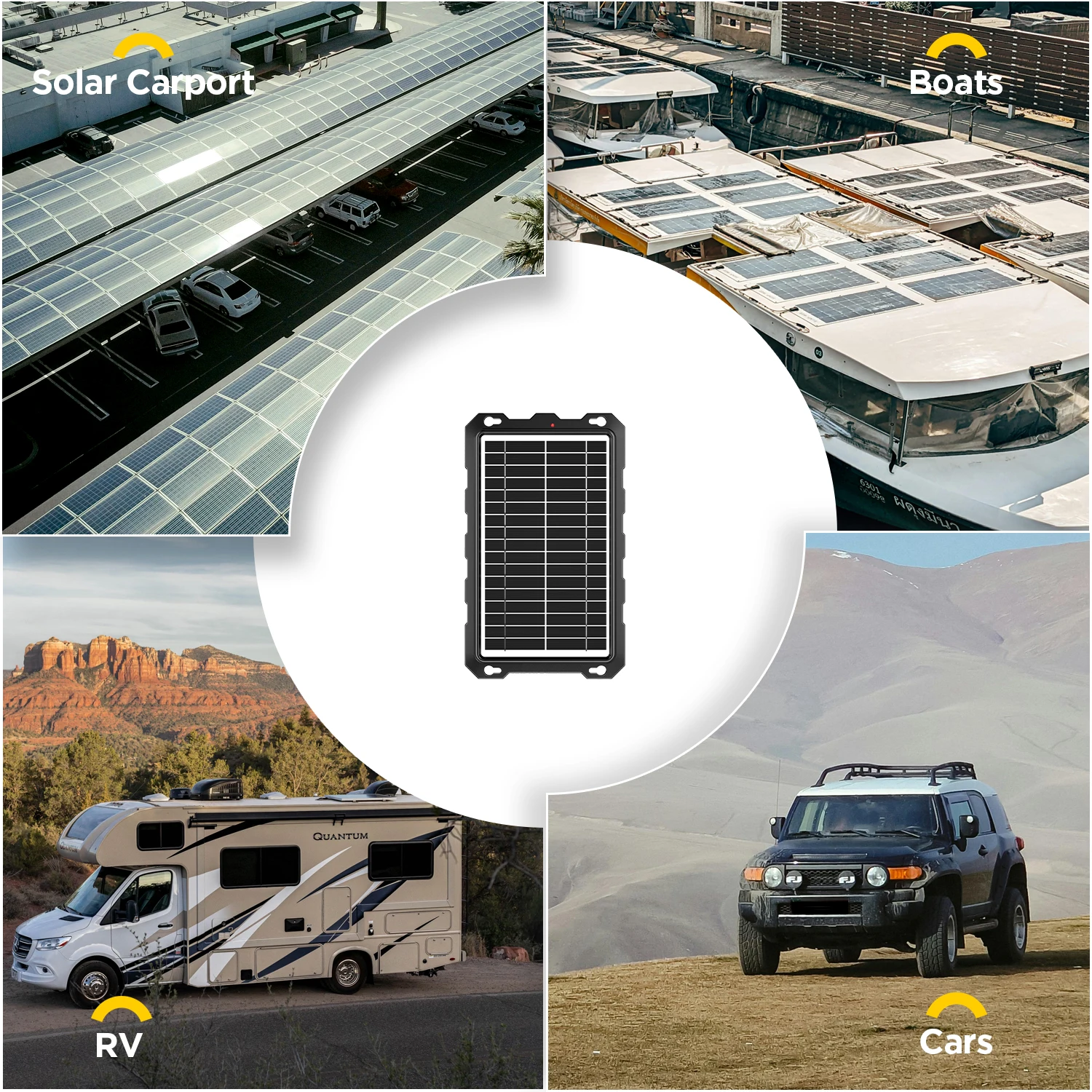 12V 9W Portable Waterproof Solar Panel Battery Trickle Charger Maintainer for Car Motorcycle Boat Marine RV Trailer