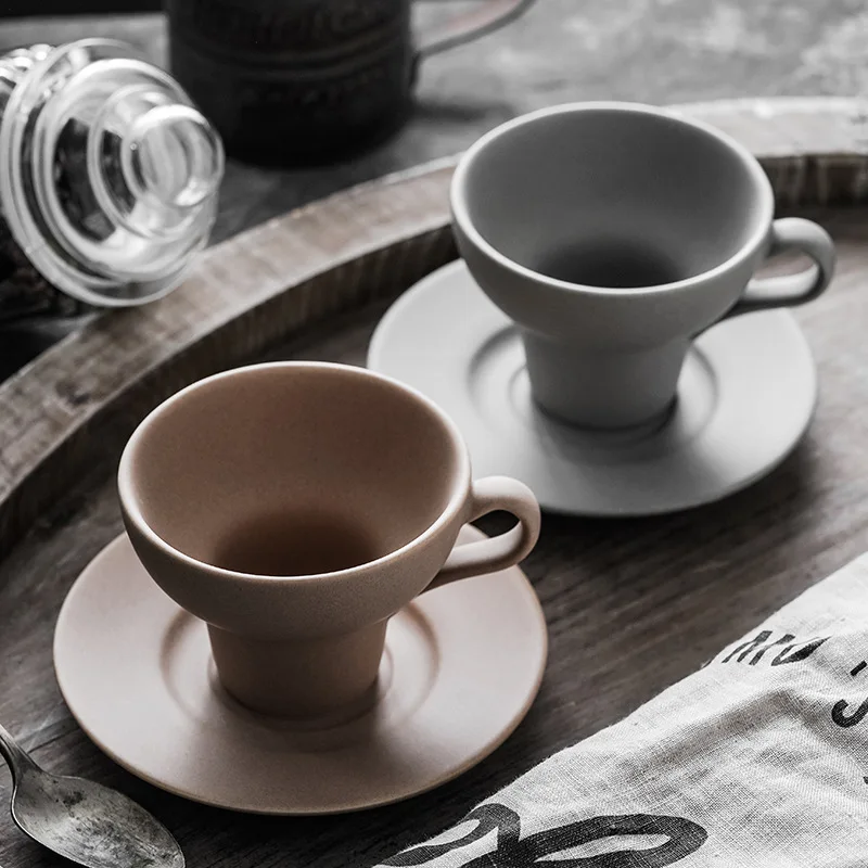Wholesale Nordic 150ml Matte Grey Pink Stoneware Ceramic Espresso Coffee Tea Cup And Saucer