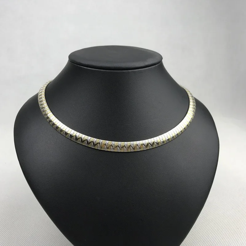 Stainless Steel Jewelry Two Colour Two Tone 18K Gold Half Round Wave Snake Chain Choker Necklace Collar Necklace