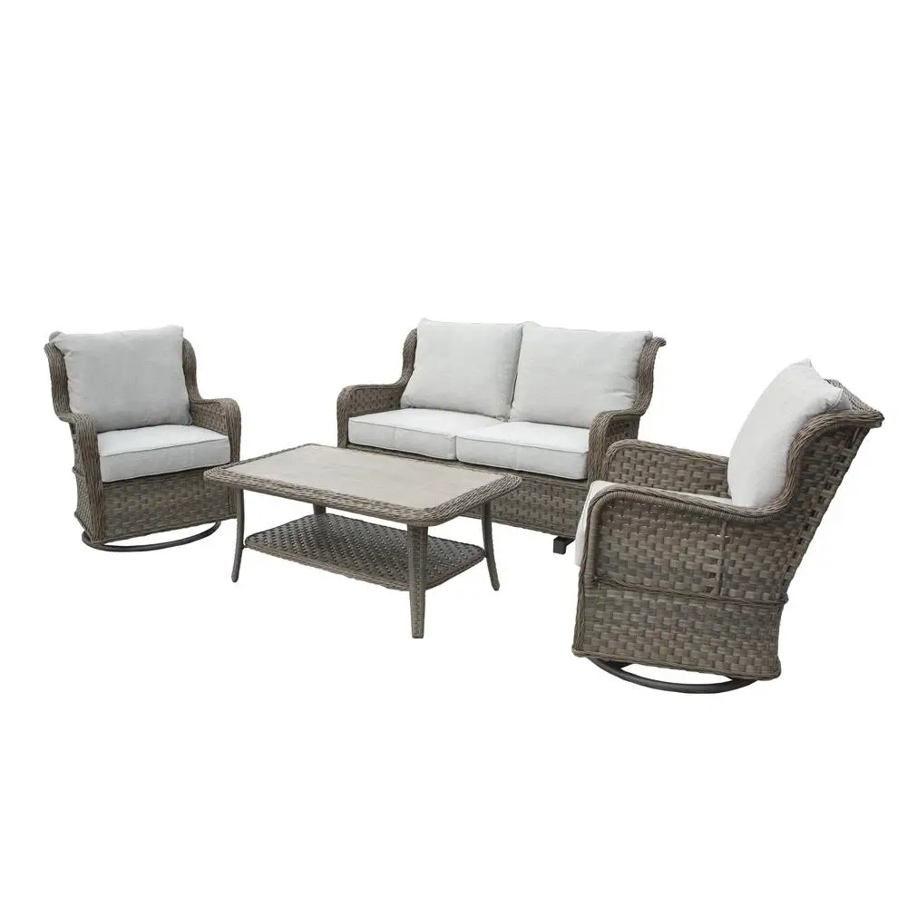 4-piece Rattan Wicker Rocking Swivel Chair Set