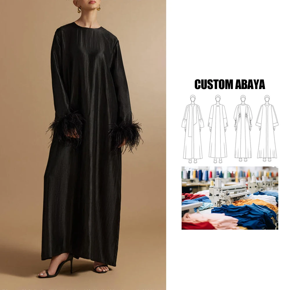 Dubai summer Abaya Tabaya dubai black premium new abaya designs 2024 Ostrich feather Fashion abaya women muslim dress