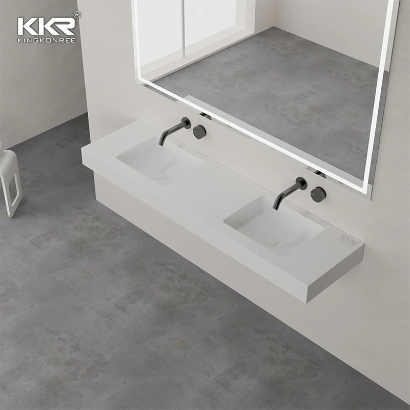 KKR Rectangular Single Basin Solid Surface Large Vanity Sink Wall Hung Wash Basins Floating Bathroom Sink