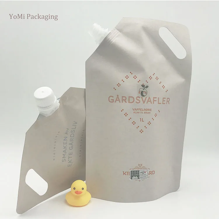 Eco Friendly Biodegradable Kraft Paper  Liquid Soap Packaging Pouch With Spout