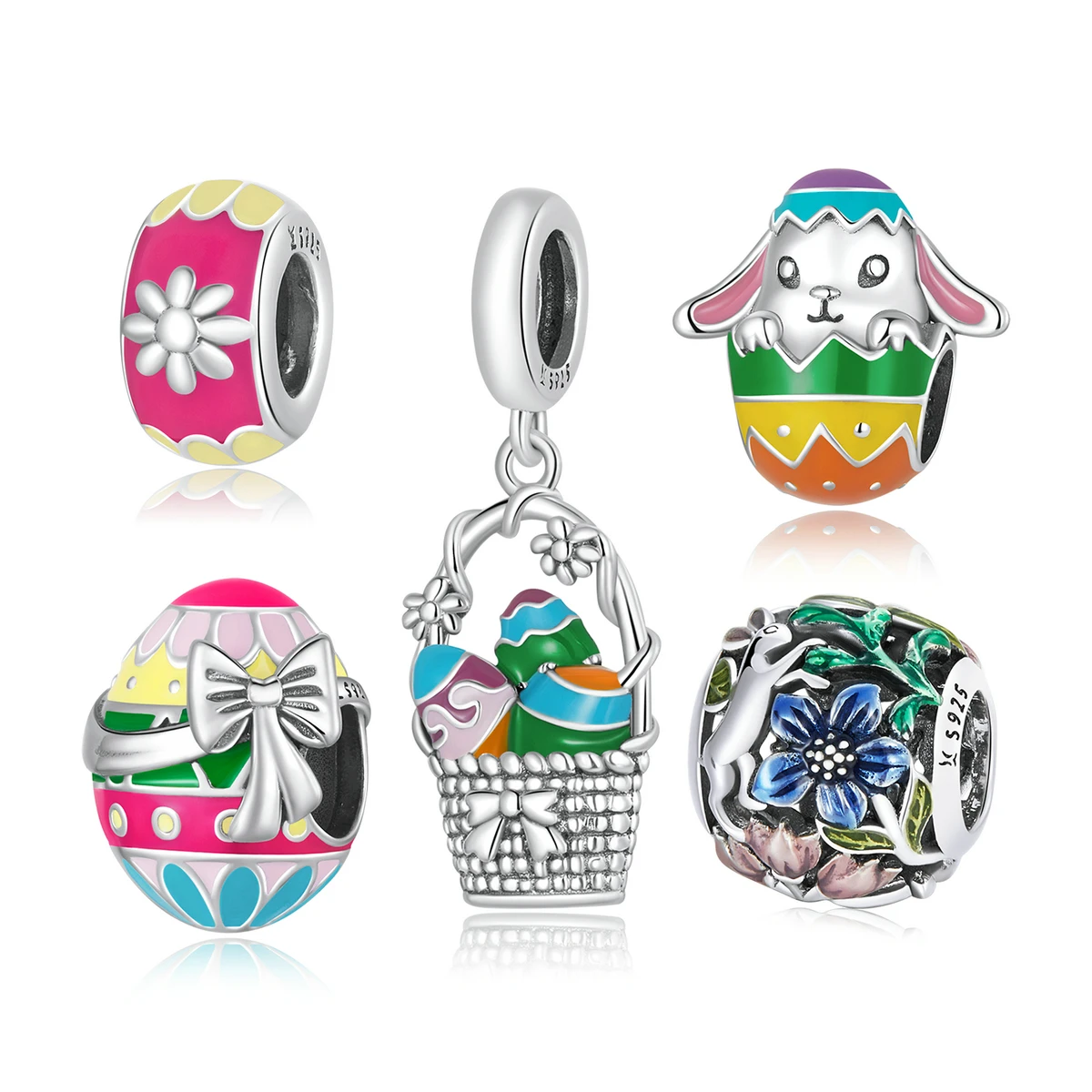 Easter Bunny Bow DIY Bead Charm Spring Festival Epoxy Beaded S925 Silver Accessories For Orignal Bracelet