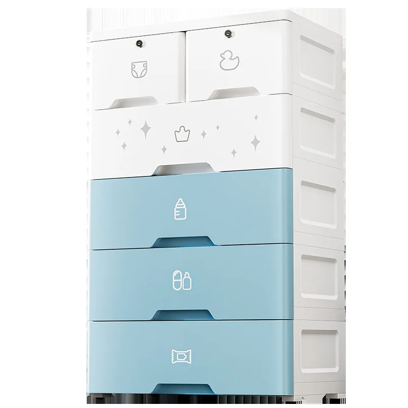 3/4/5/6/7 Layers Blue/Pink Cartoon Printing 70cm Width Jieyang Lebo Clothes Organizer Plastic Storage Drawer Cabinet