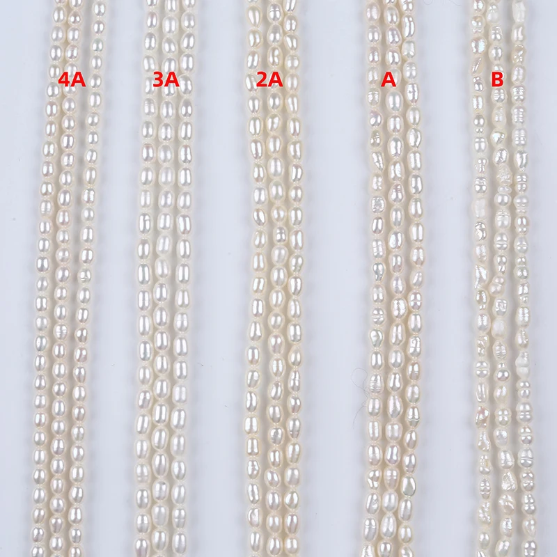 3.5-4mm AAAA AAA AA A B natural white loose beads real freshwater rice pearl strand for jewelry making
