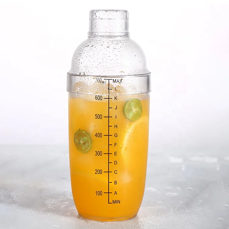 Barwares PC Cristal Drinking Mixer Bottle Bubble Tea Shaker Cup Plastic Transparent Bar Cocktail Ice Shaker with Measurements