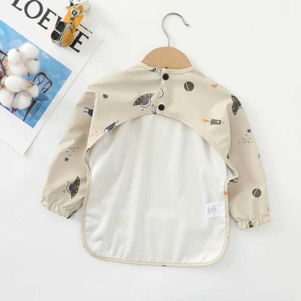 Boho Neutral Cartoon Patterns Long Sleeve Baby Art Smock Bibs Toddler Boys Girls Baby Bib Waterproof Feeding Long Sleeves Apron