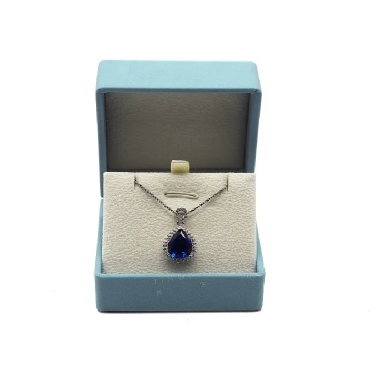 Light blue pendant necklace boxes plastic top convex diamond symbol and fabric side wall jewellery luxury gift box