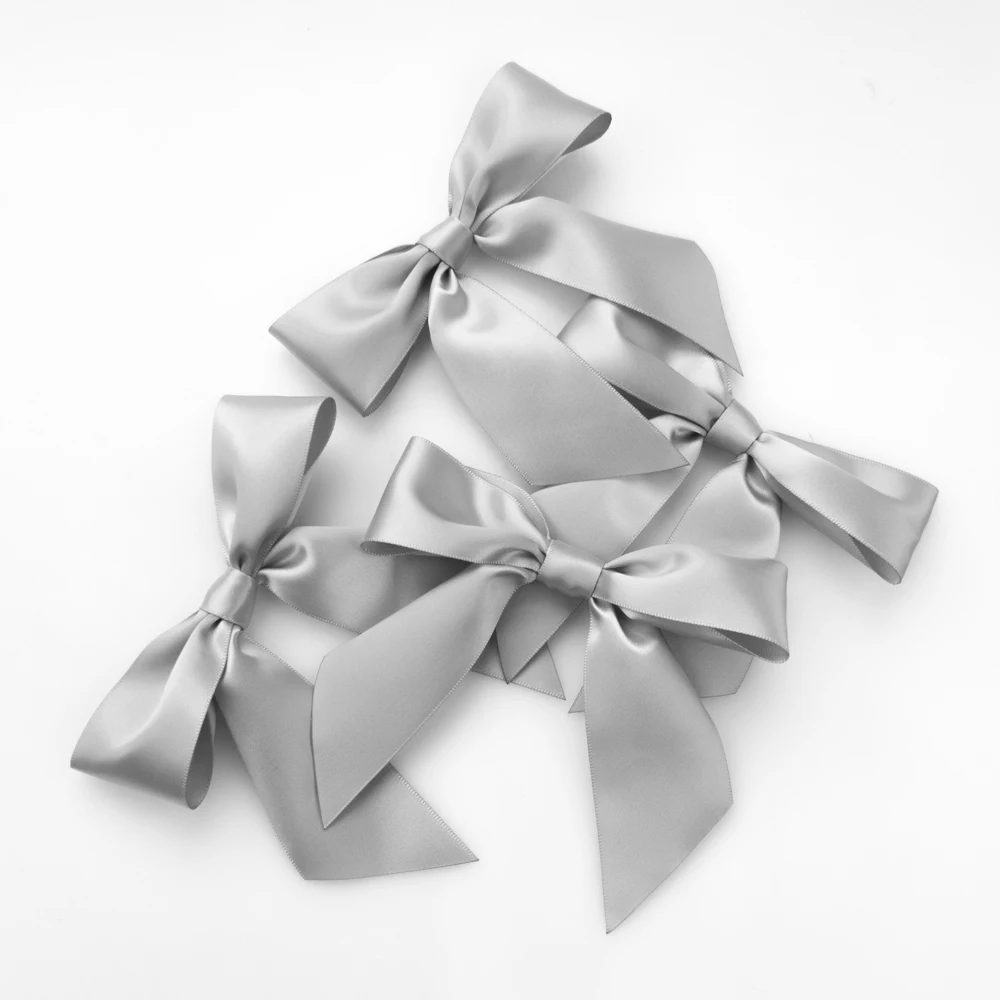 Silver Finished Ribbon Bow Width 12cm Foot Length 9cm Wire Width 1.5inch Handmade Bow Gift Packing Gift Box Product Packaging
