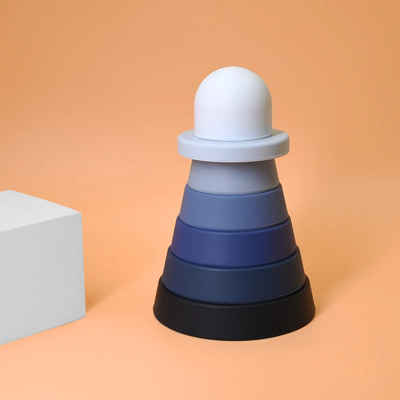 Customized Color Light House  Silicone Stacking Tower Toys Soft Silicone Stacking Blocks Rings Baby Sensory Toy for  Boys&Girls