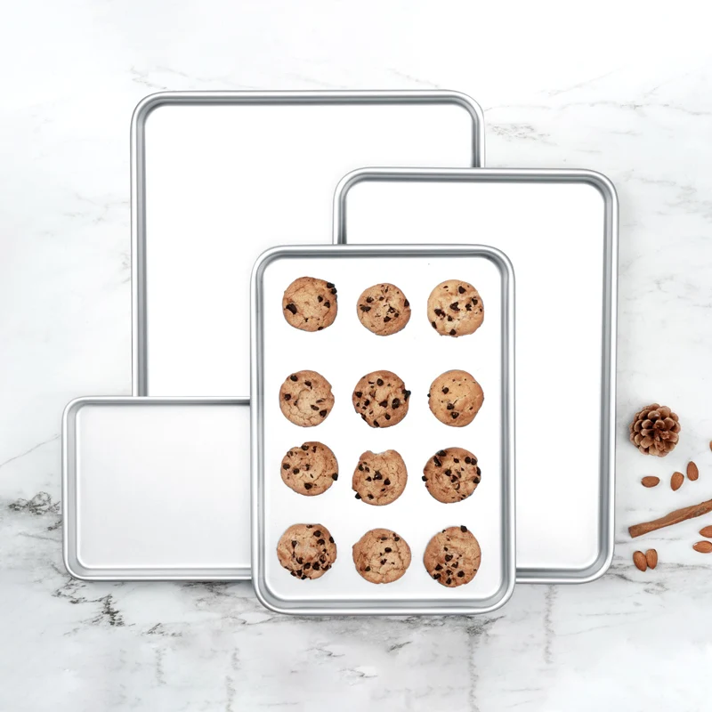 
Natural Aluminum Baking Tray Sheet Pan Set Warp Resistant Nonstick Baking Pan Cookie Sheet Pan Square Bakeware Bakery Tools 