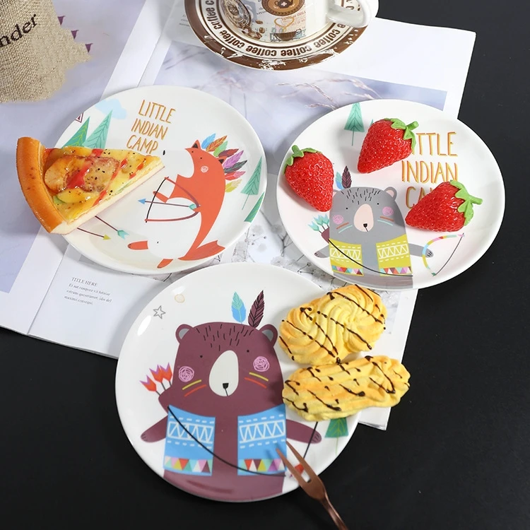 Factory Direct Sale Creative Melamine Cake Dim Sum Cartoon Pattern Round Melamine Dinner Plate