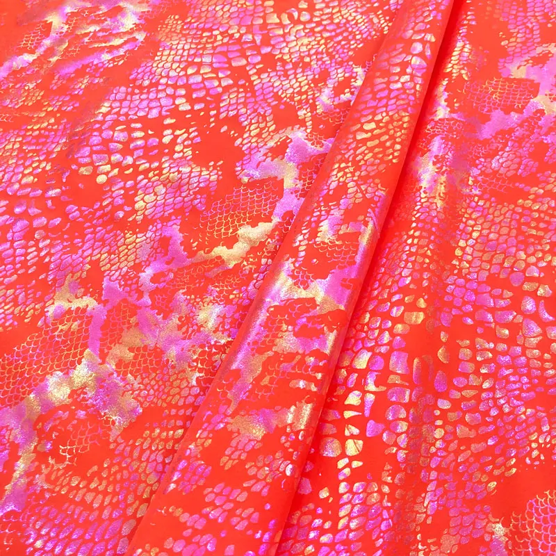 Custom design metallic nylon elastane shiny foil snake print spandex holographic fabric for swimwear sportswear