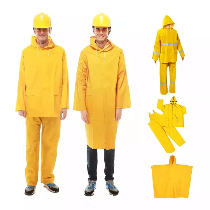 Hot Selling Custom Raincoat Yellow 3 Pcs Sets Rain Suits For Men Pvc Fishing Rain Coat Rainsuit