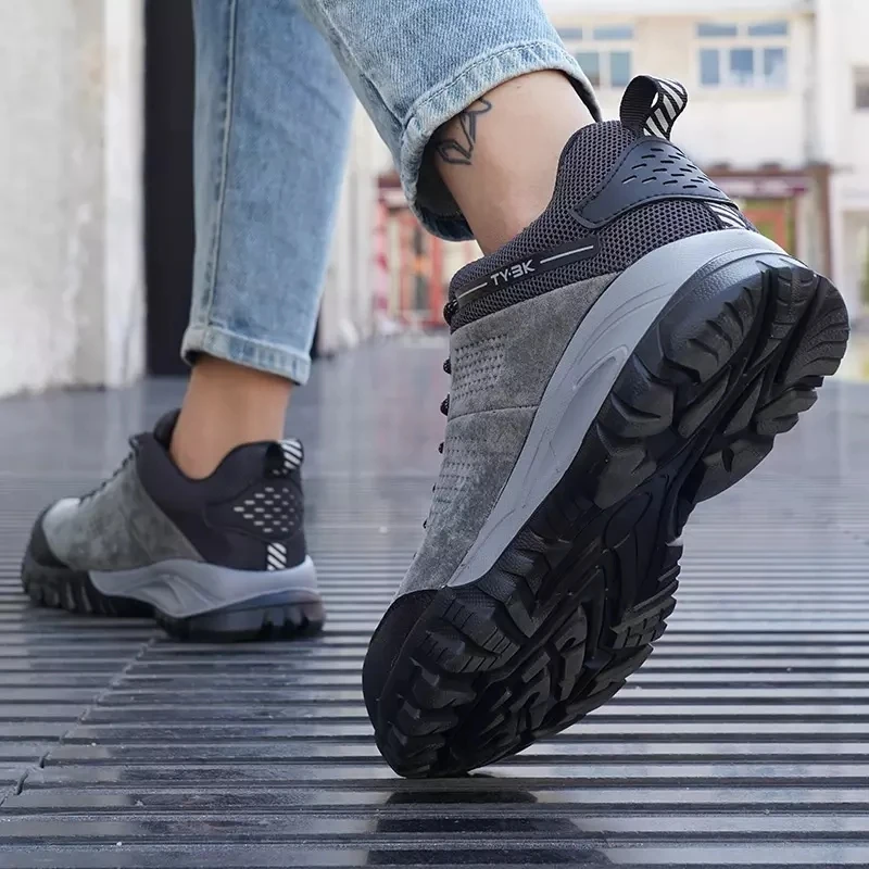 GOTAN Lightweight Steel Toe Industrial Safety Shoes Men Low-top Anti-slip Work Shoes Pig Leather