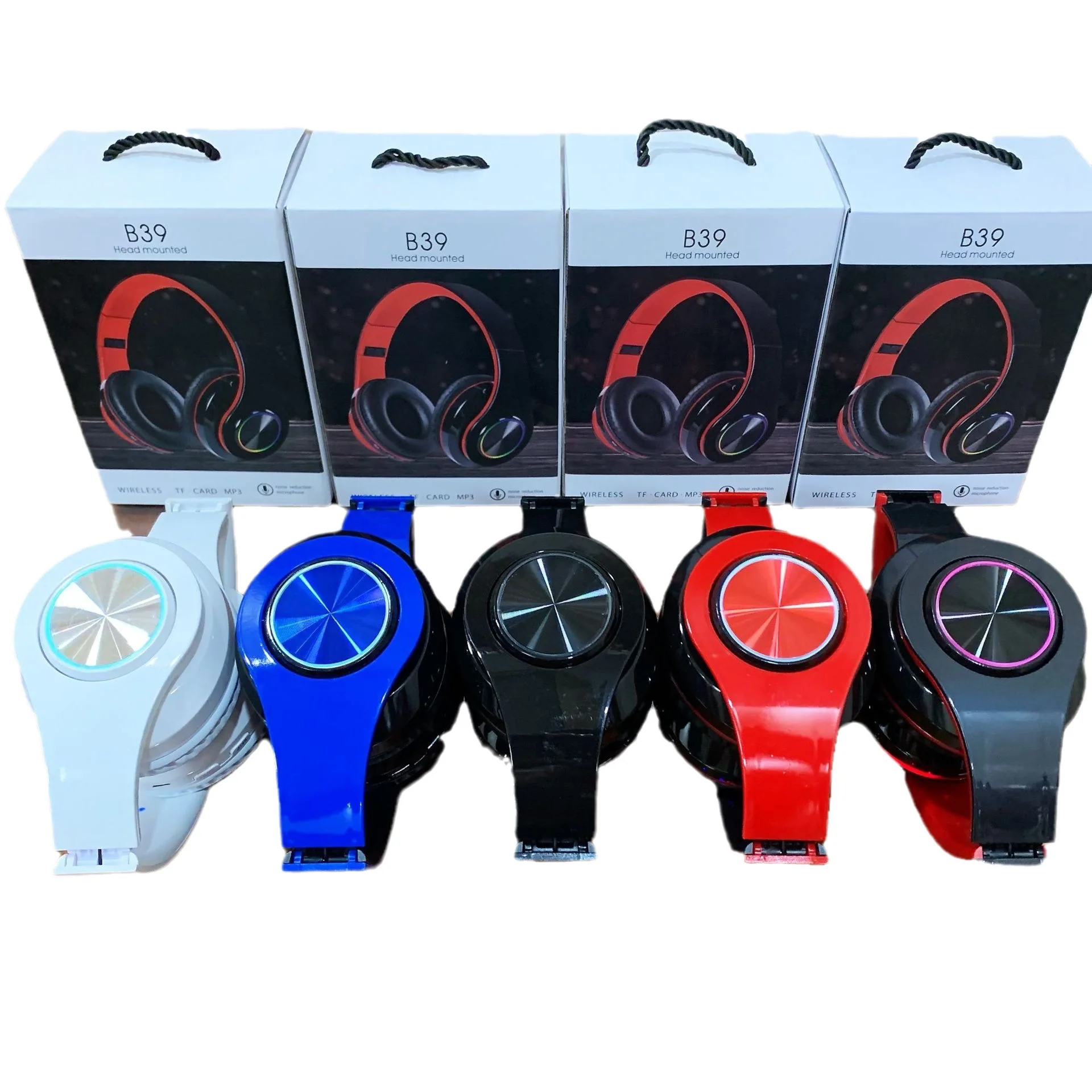 Audifonos Auriculares LED Colorful Luminous Headset B39 Support TF Card Foldable Wireless Gaming Headphones Headset with Mic