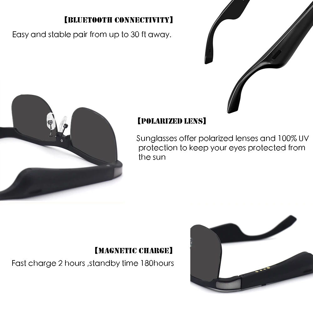 Best selling Stereo Recording Camera Glasses Headset Music Earphone Sunglasses square tr90 eyeglasses