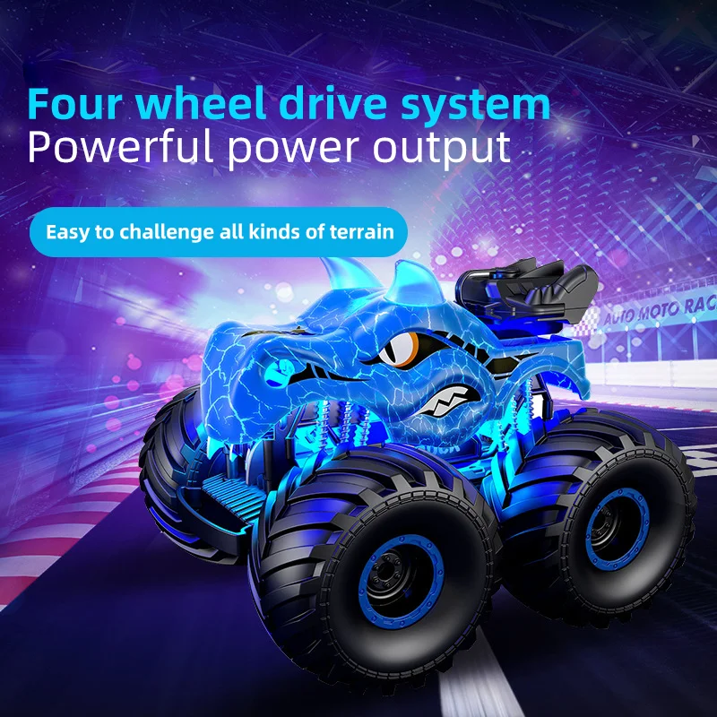 2.4G Hobby High Speed Off-Road Rc Car 360 Rotating Monster Truck Dinosaur Lighting Smoke Spray Car Toy Remote Control Stunt Car
