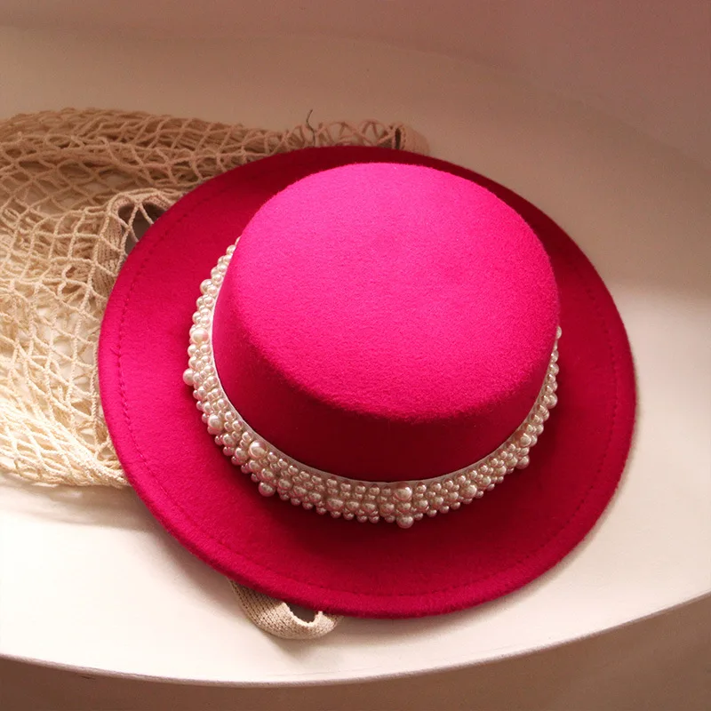 2-6Years Fashion Vintage Children Princess Girls Bucket Hats Autumn Kids Baby Girls Winter Korean Classic Solid Color Pearl Hat