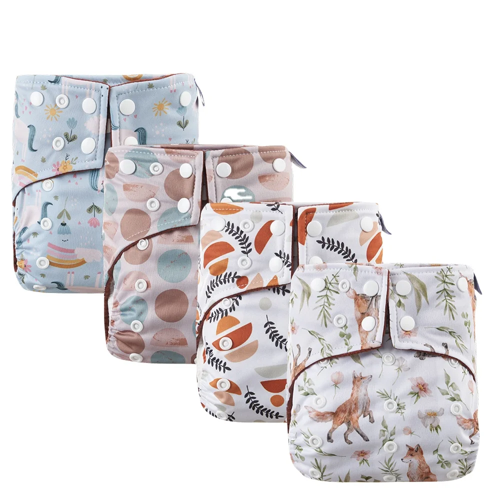 Elinfant Small MOQ OEM customize Digital printing baby coffee fleece pocket Cloth Diaper