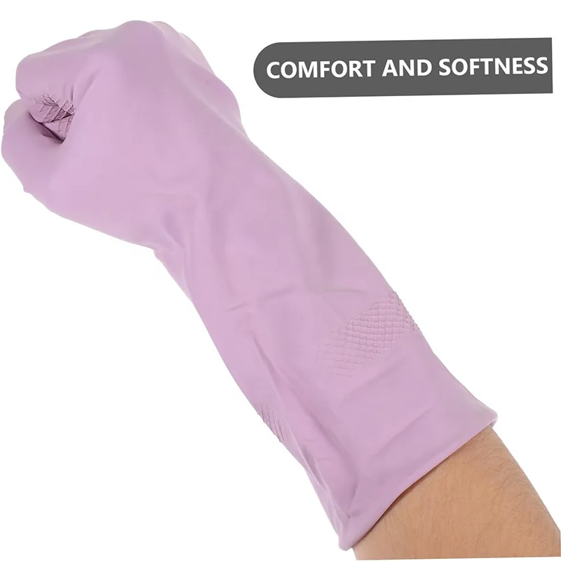 Waterproof Food Preparation Non-Slip Latex Gloves Antiskid Purple Dishwashing Comfortable Cloth Washing Gloves