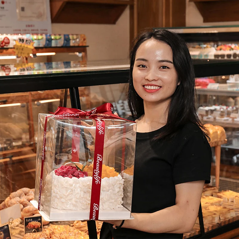 
KCCB 2020 transparent cake box Clear wedding Birthday party Square gift packaging boxes tall hard plastic box 